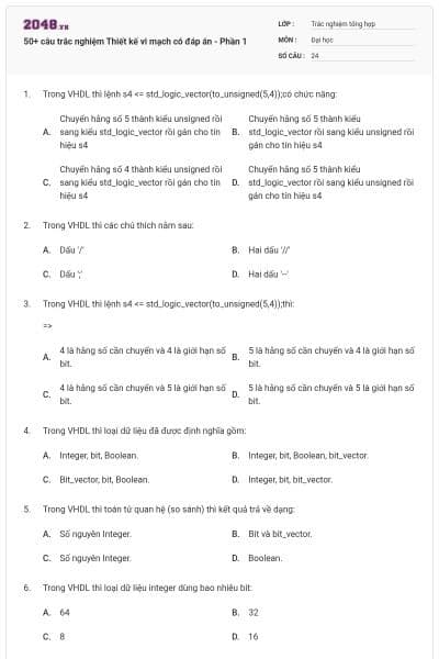 50+ câu trắc nghiệm Thiết kế vi mạch có đáp án - Phần 1