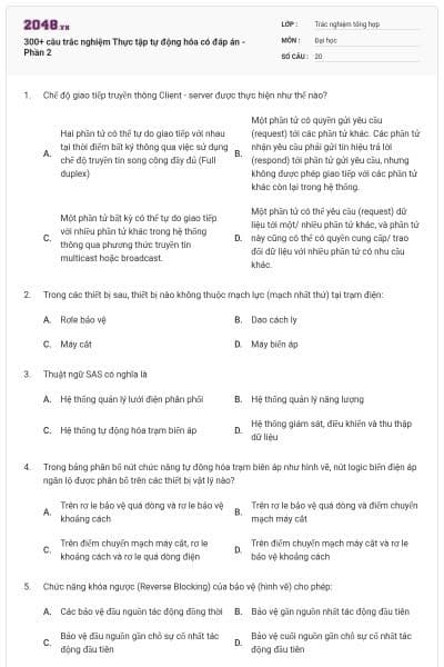 300+ câu trắc nghiệm Thực tập tự động hóa có đáp án - Phần 2
