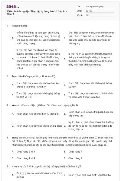 300+ câu trắc nghiệm Thực tập tự động hóa có đáp án - Phần 7