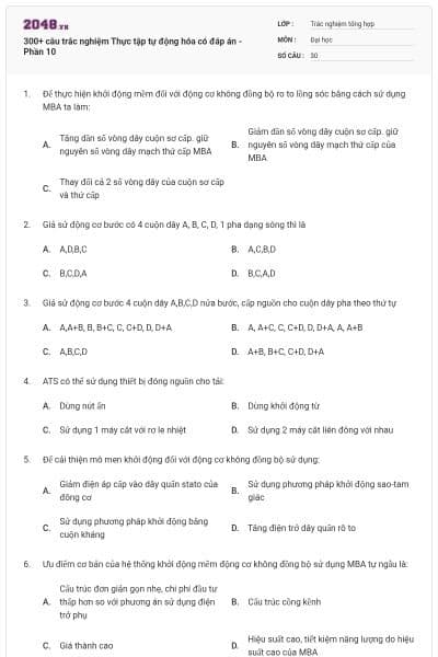 300+ câu trắc nghiệm Thực tập tự động hóa có đáp án - Phần 10