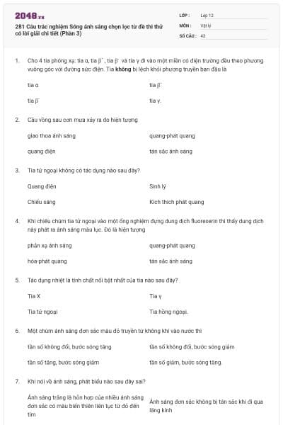 281 Câu trắc nghiệm Sóng ánh sáng chọn lọc từ đề thi thử có lời giải chi tiết (Phần 3)