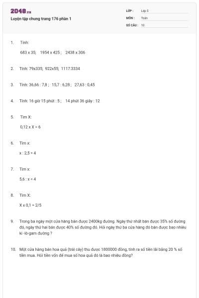 Luyện tập chung trang 176 phần 1