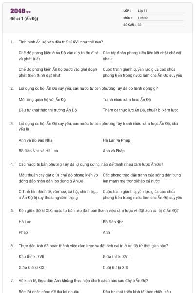 Đề số 1 (Ấn Độ)