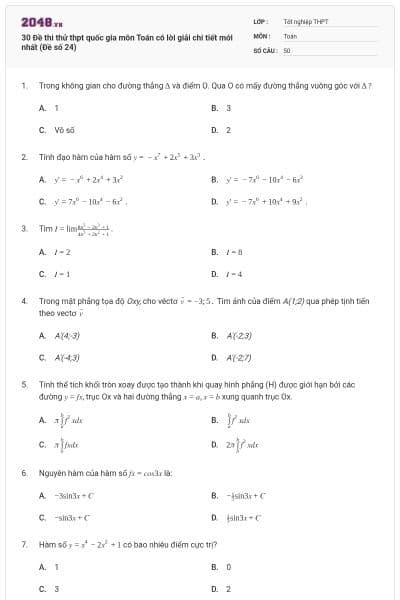 30 Đề thi thử thpt quốc gia môn Toán có lời giải chi tiết mới nhất (Đề số 24)