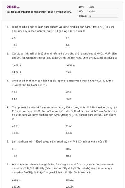 Bài tập cacbonhidrat có giải chi tiết ( mức độ vận dụng P2)