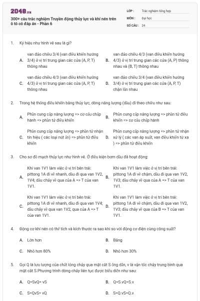 300+ câu trắc nghiệm Truyền động thủy lực và khí nén trên ô tô có đáp án - Phần 6