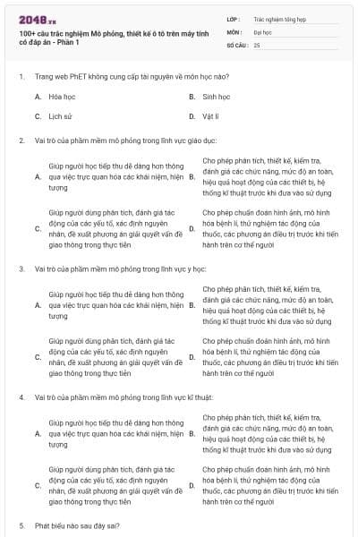 100+ câu trắc nghiệm Mô phỏng, thiết kế ô tô trên máy tính có đáp án - Phần 1
