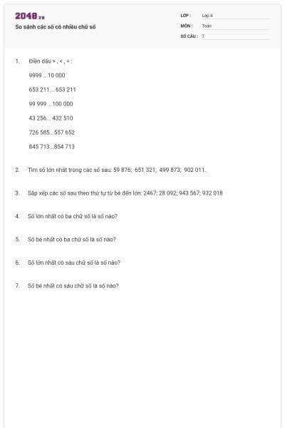 So sánh các số có nhiều chữ số