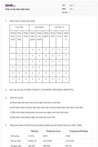 Triệu và lớp triệu (tiếp theo)