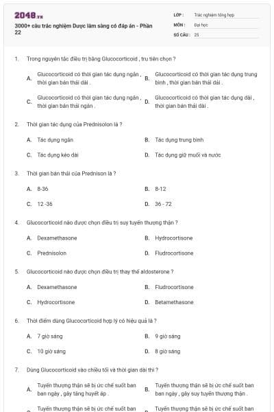 3000+ câu trắc nghiệm Dược lâm sàng có đáp án - Phần 22