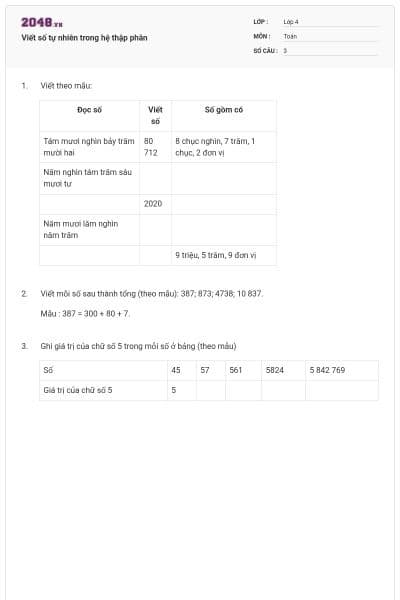 Viết số tự nhiên trong hệ thập phân