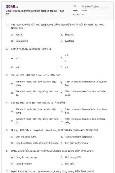 3000+ câu trắc nghiệm Dược lâm sàng có đáp án - Phần 80