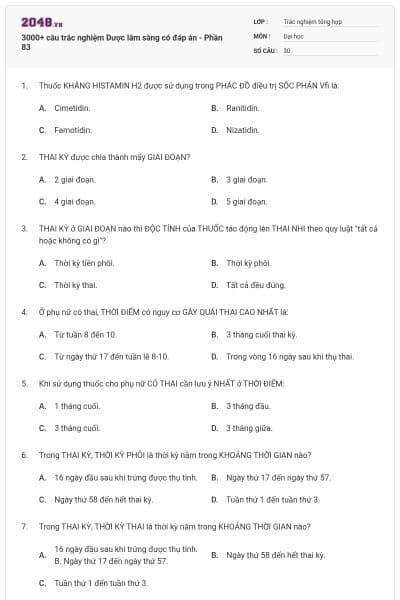 3000+ câu trắc nghiệm Dược lâm sàng có đáp án - Phần 83