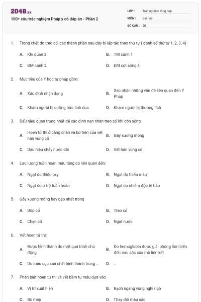 100+ câu trắc nghiệm Pháp y có đáp án - Phần 2