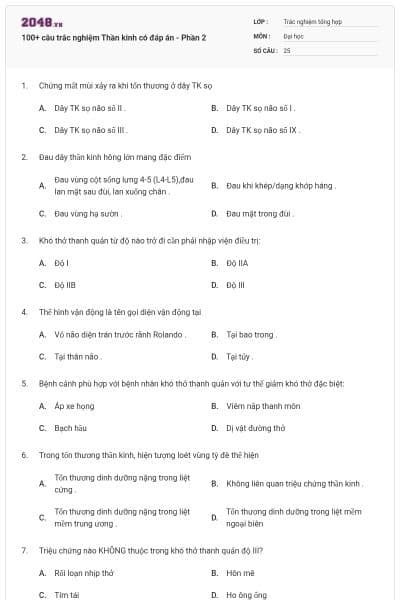 100+ câu trắc nghiệm Thần kinh có đáp án - Phần 2