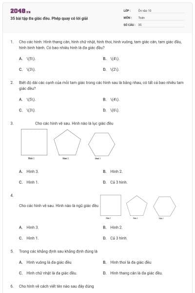 35 bài tập Đa giác đều. Phép quay có lời giải