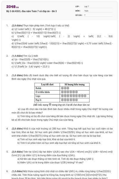 Bộ 3 đề KSCL đầu năm Toán 7 có đáp án - Đề 3