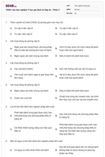 1000+ câu trắc nghiệm Y học gia đình có đáp án - Phần 3