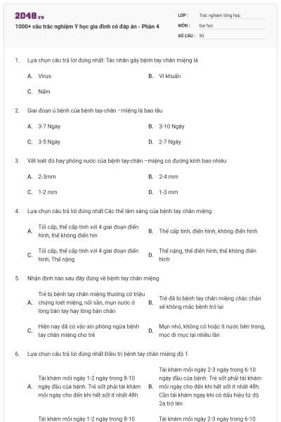 1000+ câu trắc nghiệm Y học gia đình có đáp án - Phần 4