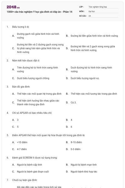 1000+ câu trắc nghiệm Y học gia đình có đáp án - Phần 14
