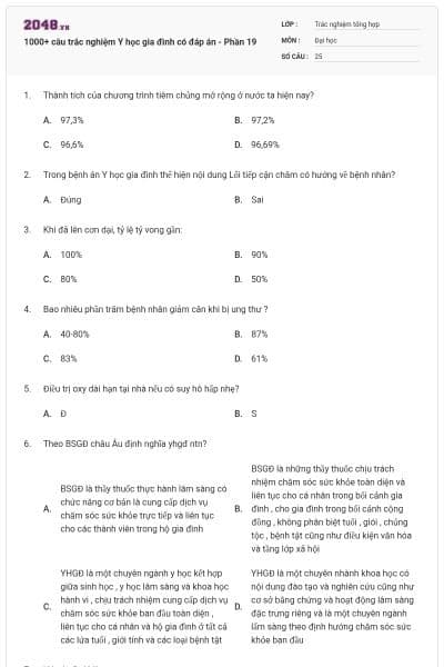 1000+ câu trắc nghiệm Y học gia đình có đáp án - Phần 19
