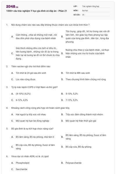 1000+ câu trắc nghiệm Y học gia đình có đáp án - Phần 21