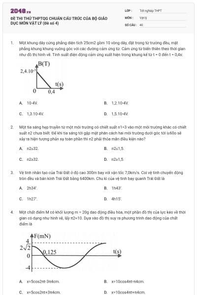 ĐỀ THI THỬ THPTQG CHUẨN CẤU TRÚC CỦA BỘ GIÁO DỤC MÔN VẬT LÝ (Đề số 4)