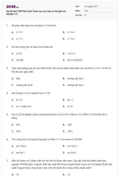 Đề thi thử THPTGQ môn Toán cực cực hay có lời giải chi tiết(Đề 17)