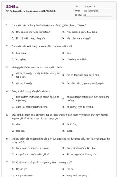30 Đề luyện thi thpt quốc gia môn GDCD (Đề 8)
