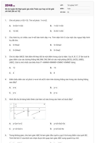 Đề ôn luyện thi thpt quốc gia môn Toán cực hay có lời giải chi tiết (Đề số 10)