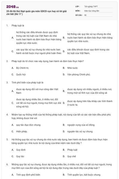 20 đề thi thử thpt quốc gia môn GDCD cực hay có lời giải chi tiết (Đề 17 )