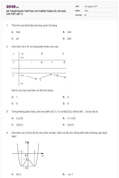 ĐỀ THAM KHẢO THPTQG 2019 MÔN TOÁN CÓ LỜI GIẢI CHI TIẾT (ĐỀ 1)