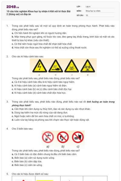 10 câu trắc nghiệm Khoa học tự nhiện 6 Kết nối tri thức Bài 2 (Đúng sai) có đáp án