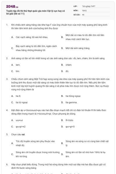 Tuyển tập đề thi thử thpt quốc gia môn Vật lý cực hay có lời giải (Đề số 11)