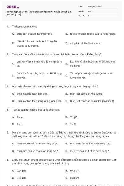 Tuyển tập 25 đề thi thử thpt quốc gia môn Vật lý có lời giải chi tiết (P18)