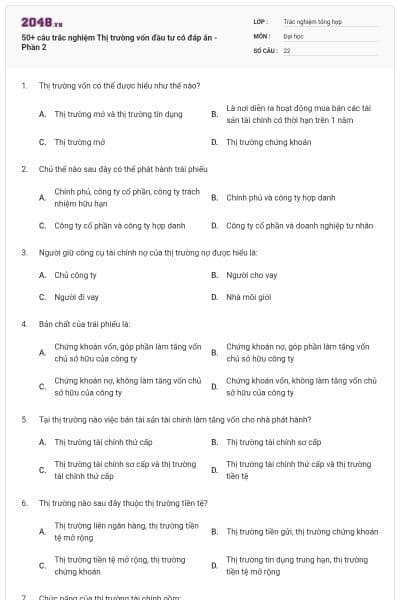 50+ câu trắc nghiệm Thị trường vốn đầu tư có đáp án - Phần 2