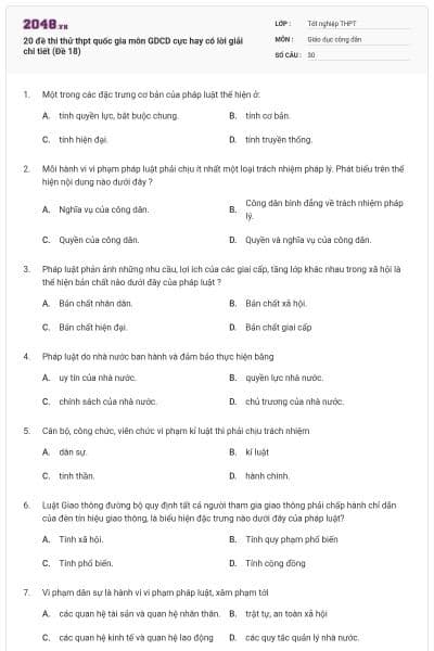 20 đề thi thử thpt quốc gia môn GDCD cực hay có lời giải chi tiết (Đề 18)