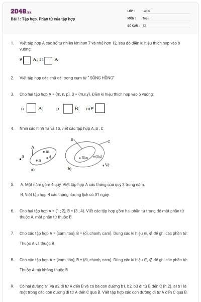 Bài 1: Tập hợp. Phần tử của tập hợp