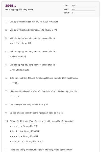 Bài 2: Tập hợp các số tự nhiên