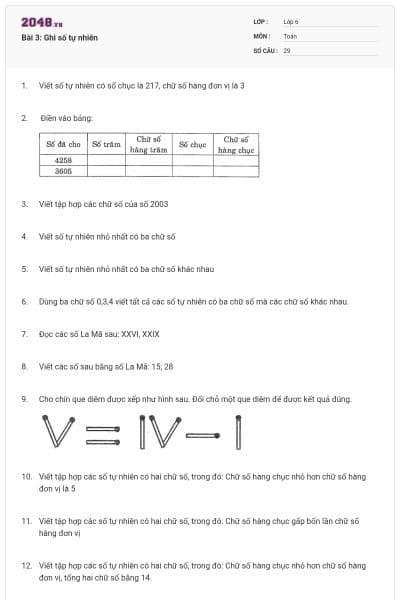 Bài 3: Ghi số tự nhiên