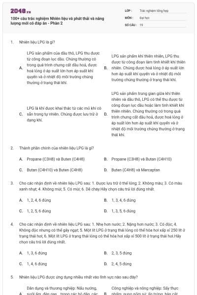 100+ câu trắc nghiệm Nhiên liệu và phát thải và năng lượng mới có đáp án - Phần 2