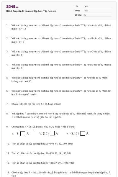 Bài 4: Số phần tử của một tập hợp. Tập hợp con