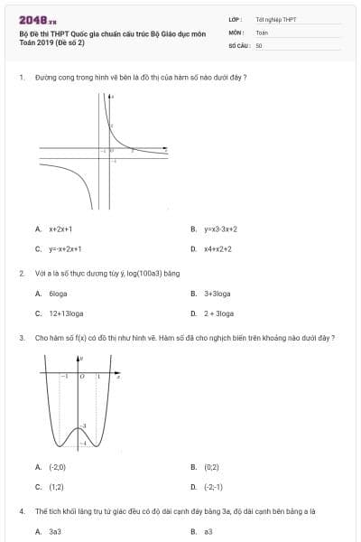 Bộ Đề thi THPT Quốc gia chuẩn cấu trúc Bộ Giáo dục môn Toán 2019 (Đề số 2)