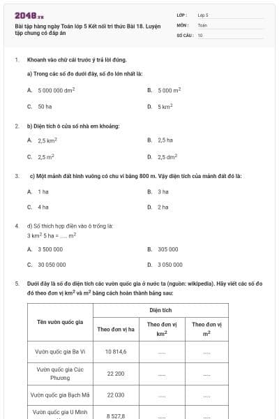 Bài tập hàng ngày Toán lớp 5 Kết nối tri thức Bài 18. Luyện tập chung có đáp án