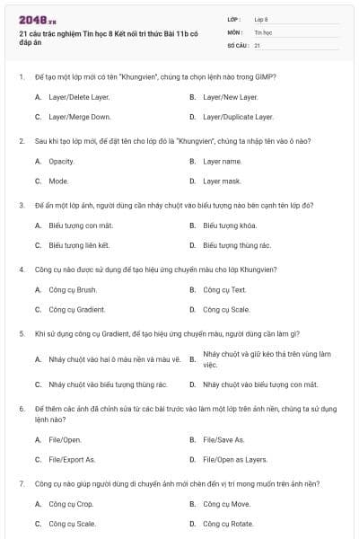 21 câu trắc nghiệm Tin học 8 Kết nối tri thức Bài 11b có đáp án