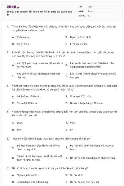 20 câu trắc nghiệm Tin học 8 Kết nối tri thức Bài 12 có đáp án