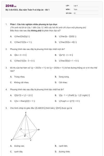 Bộ 3 đề KSCL đầu năm Toán 9 có đáp án - Đề 1