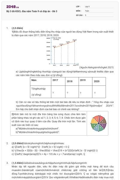 Bộ 3 đề KSCL đầu năm Toán 9 có đáp án - Đề 3