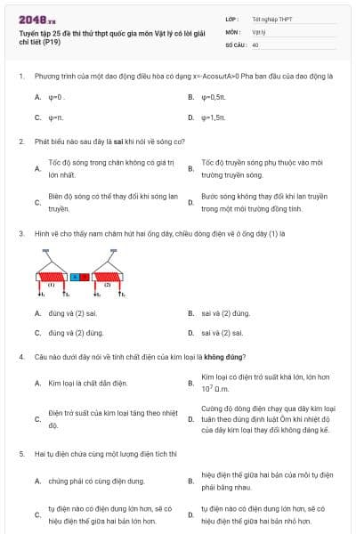 Tuyển tập 25 đề thi thử thpt quốc gia môn Vật lý có lời giải chi tiết (P19)