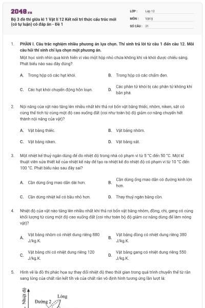 Bộ 3 đề thi giữa kì 1 Vật lí 12 Kết nối tri thức cấu trúc mới (có tự luận) có đáp án - Đề 1